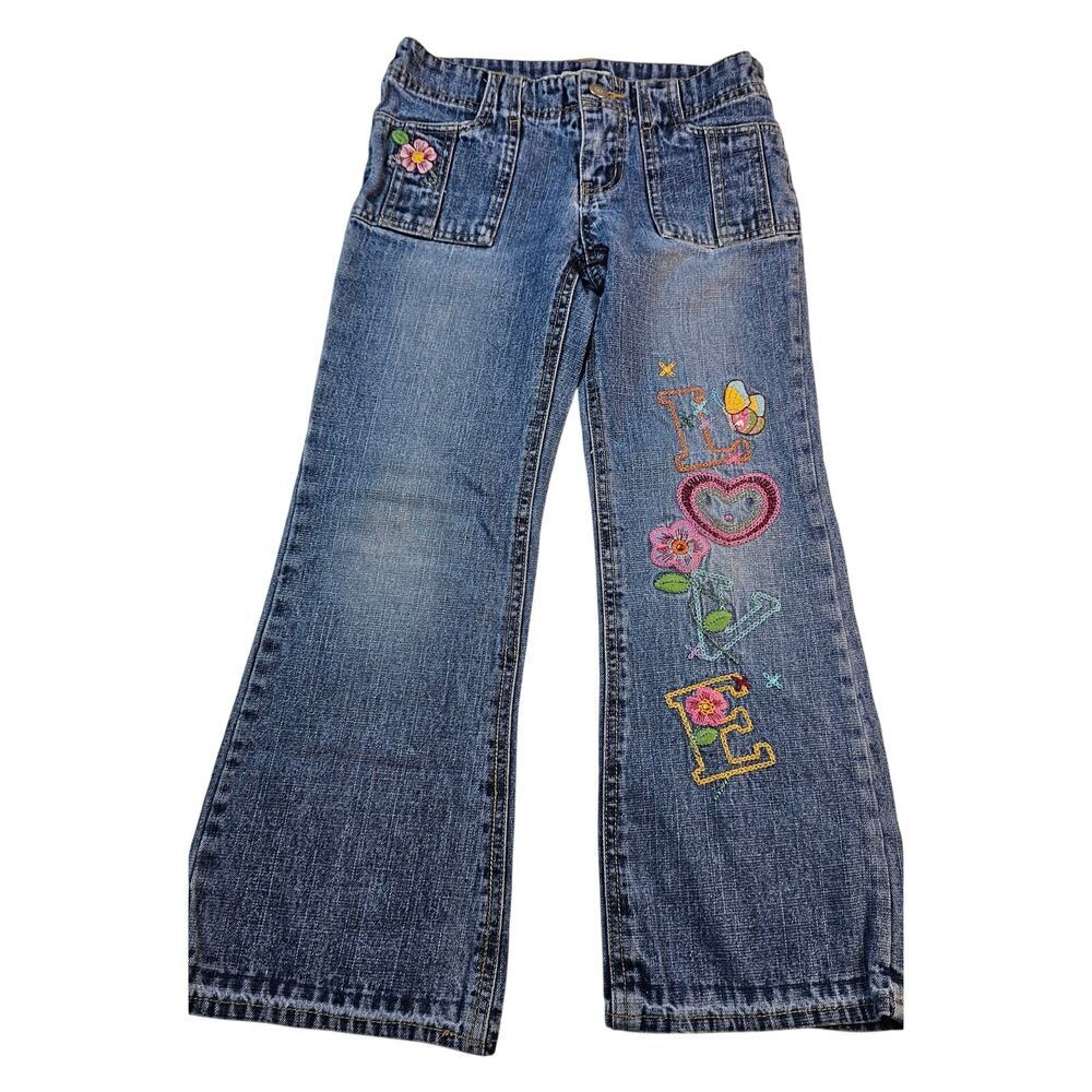 Circo y2k retro embroidered flip pockets sz 8 girls flare jeans EUC